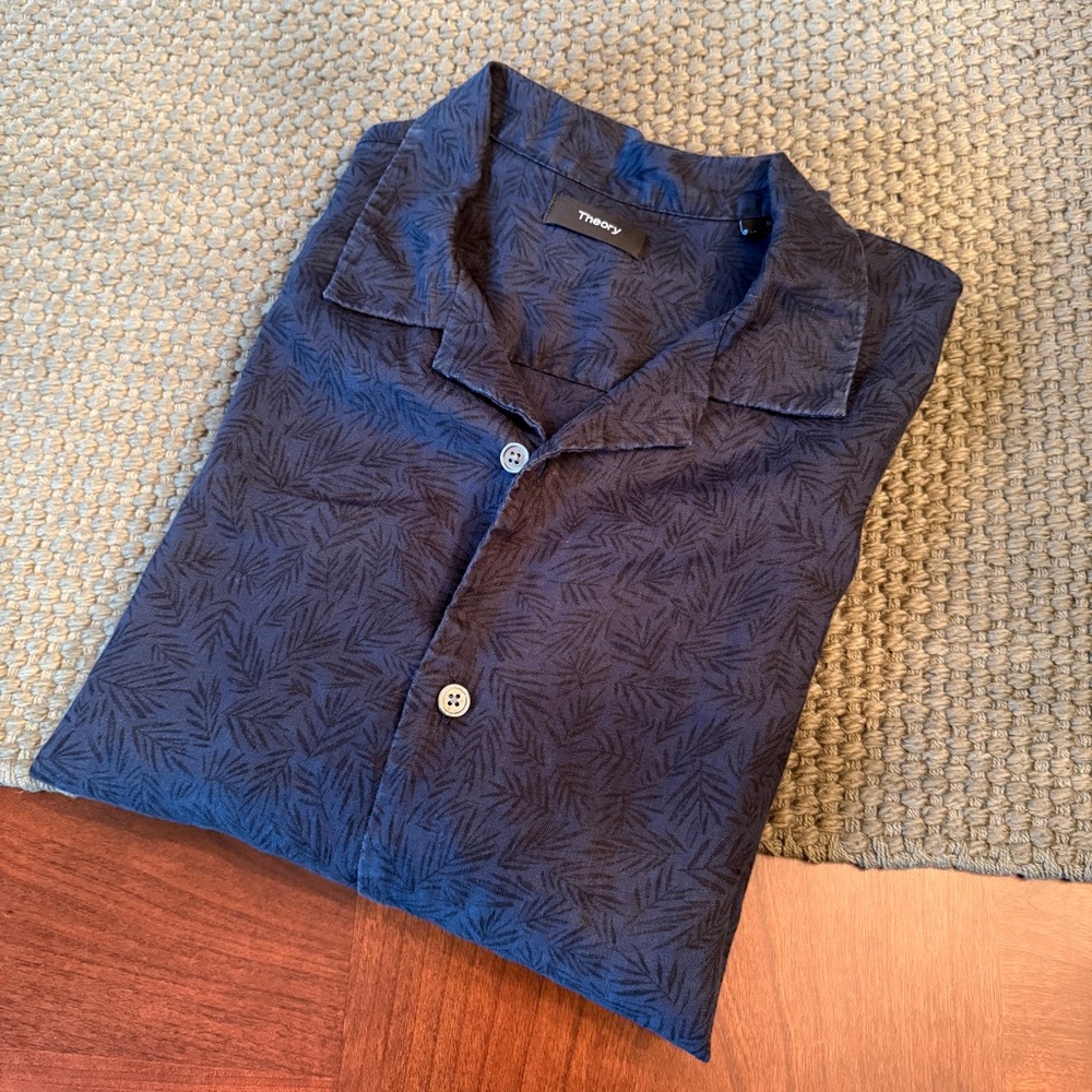 Theory Men's Dark Blue Patterned Shirt Jacket